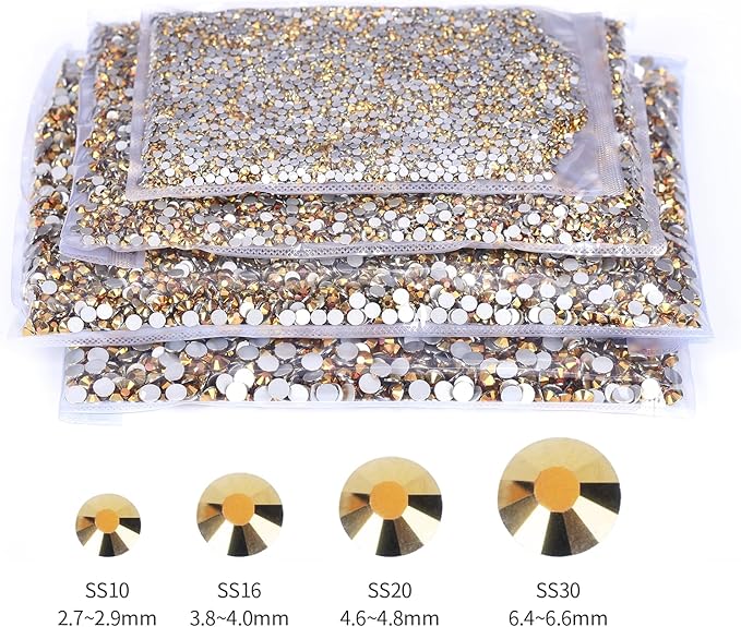 10000PCS Gold Rhinestones Bulk, Flat Back Crystal Glass Stone Round Gems,SS16, 3.8-4.0mm