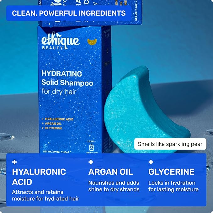 Ethique Hydrating Shampoo Bar for dry hair with Hyaluronic Acid - Plastic-Free, Cruelty-Free, Vegan, 3.88 oz