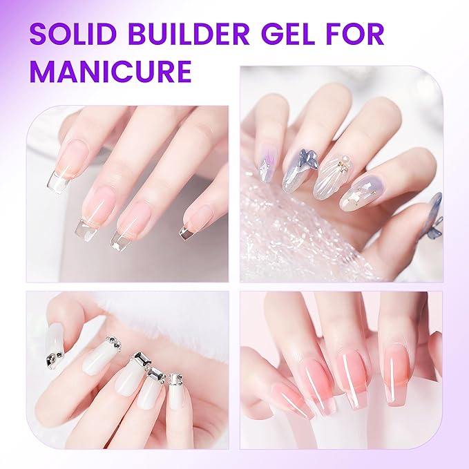 AIJIMEI 100ml Solid Builder Gel for Nails kit Solid Nail Builder Gel Non Sticky Nail Gel for Nail Extension with Nail Silicone Molds Nail Dual Form Nail Art Deisgn Nail Builder Gel (Nude)
