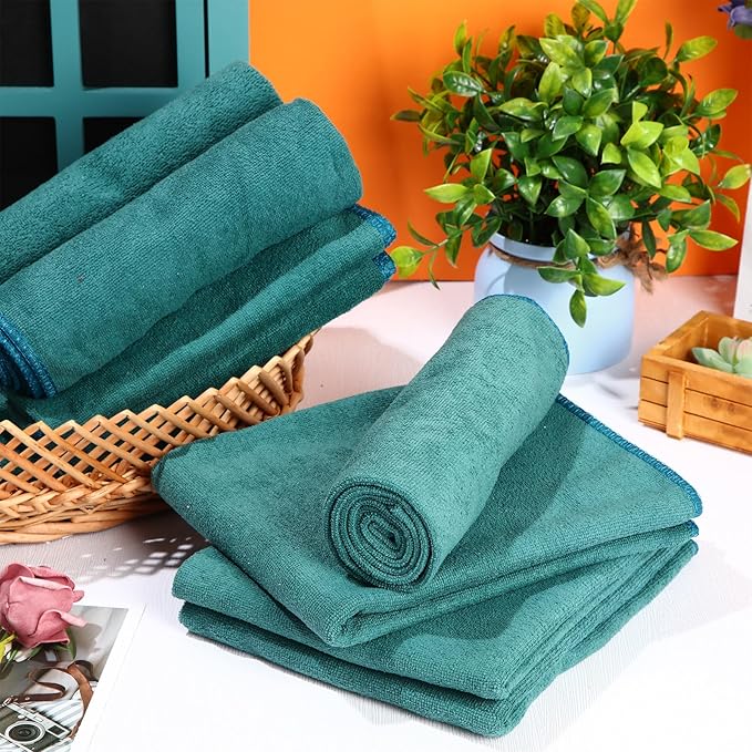 Newwiee 72 Pack Microfiber Bleach Proof Towels Bulk for Salon 18 x 30 Inch Dry Lint Free Hair Drying Hand Towels for Hair, Gym, Bath, Spa, Shaving, Barber(Green)