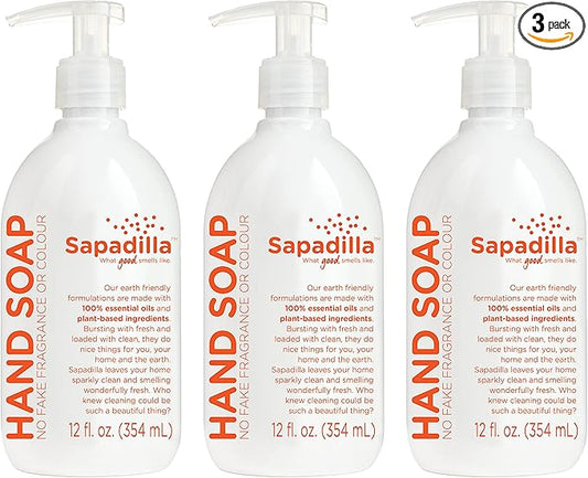Sapadilla Liquid Hand Soap - Grapefruit + Bergamot - Made with 100% Pure Essential Oil Blends, Cleansing & Moisturizing, Aromatic & Fragrant Hand Soap, Plant Based, Biodegradable, 12 Ounce (Pack of 3)