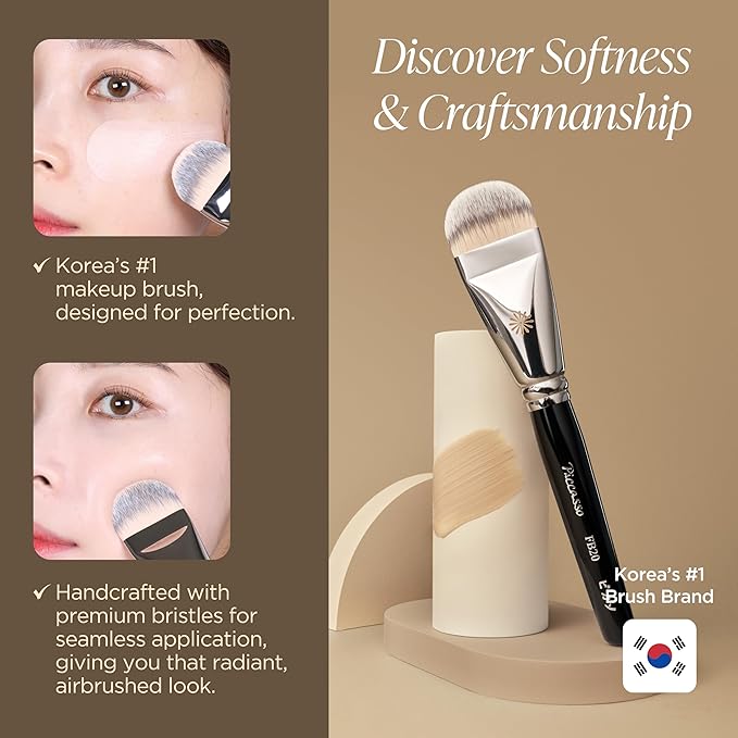Korean Piccasso Brush FB20 Foundation Brush – Liquid Foundation Tools for Face Makeup, Flat and Soft Bristles for Seamless Application, Perfect for Cream and Liquid Foundation, K-Beauty
