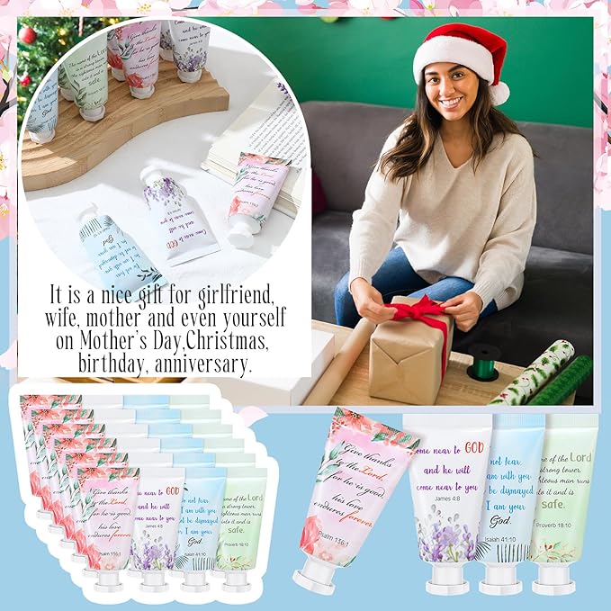 Landhoow 48 Pack Christian Hand Cream Bulk for Women Bible Travel Hand Lotion Set Graduation Religious Bible Verse Gift Set for Church Mother's Day Nurse Teacher Wedding Homeless