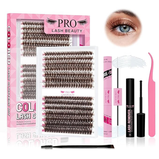Brown Lash Extension Kit 280pcs Brown Lash Clusters Eyelash Extension Kit With Lash Bond And Seal Lash Remover Lash Applicator Eyelash Brush Easy to Apply at Home for Self Use (60D+80D-9-16mix Kit)