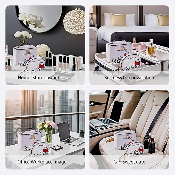 AmBealla Travel Makeup Bag Large Cosmetic Bags with Brush Holder,White Waterproof 2PCS Portable Cosmetic Case for Women, Toiletry Storage Bag for Skincare & Beauty Tools for Girls