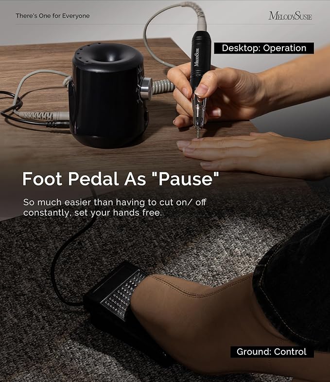 MelodySusie Electric Nail Drill with Foot Pedal, 30000RPM Professional Nail File Bits & Sanding Bands Kit for Acrylic & Gel Nails, Efile Nail Drill Set for Manicure Pedicure Polishing, Scarlet Black