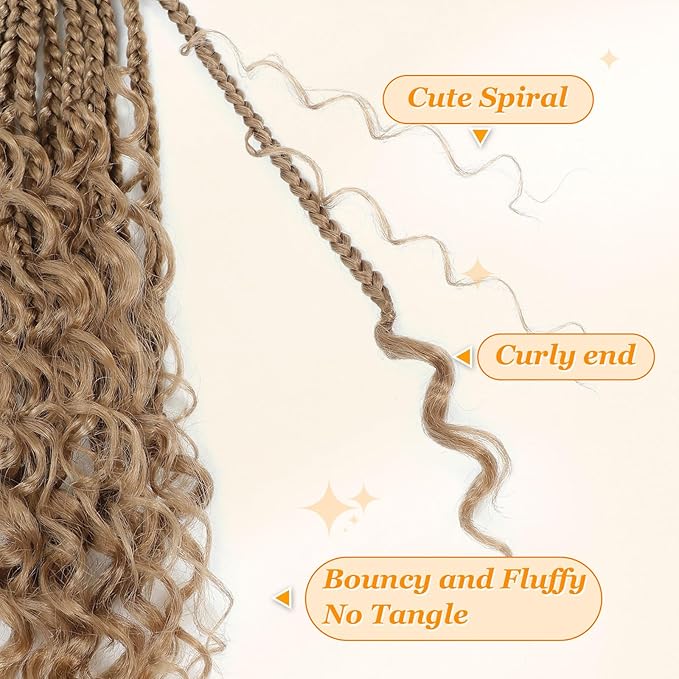 9 Packs Goddess Box Braids Crochet Hair Boho Crochet Box Braids With Curly Ends Crochet Hair For Black Women, 14 Inch Pre Looped Bohemian Crochet Box Braids Hair (14Inch 9 Packs,27#)