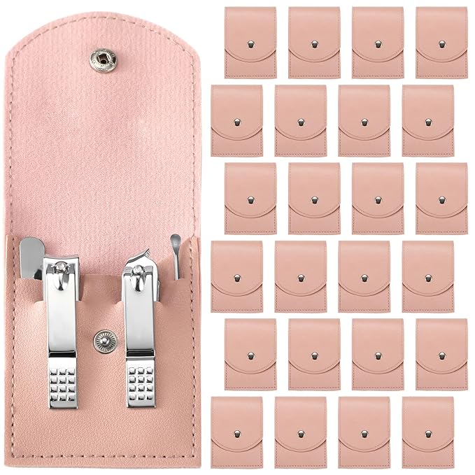 Lasnten 24 Set Manicure Set Bulk Nail Clippers Grooming Nail Kit Stainless Steel Professional Pedicure Kit Pedicure Tools with Travel Case Gifts for Men Women Personal(4 in 1,Pink)