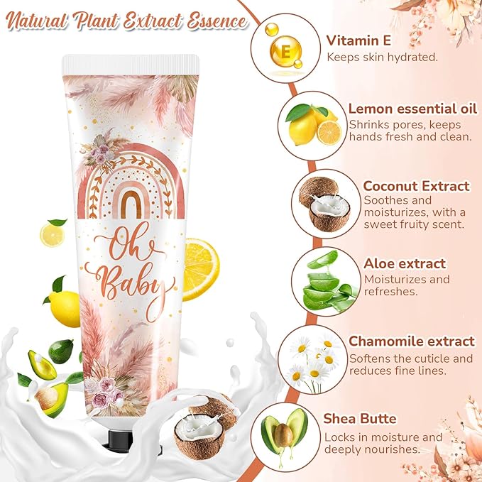 48 Sets Baby Shower Hand Cream Bulk Bohemia Baby Shower Favors Bridal Thank You Hand Cream for Guests Travel Size Lotion with Organza Bags