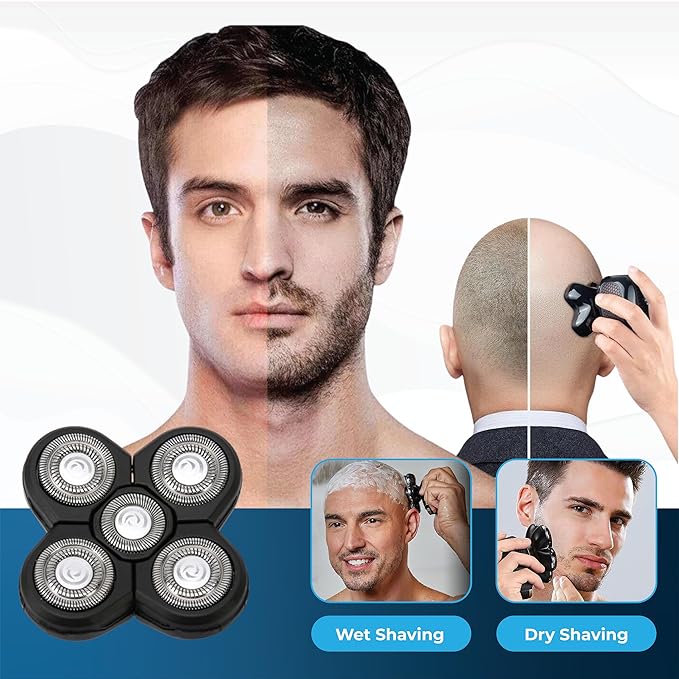 3 Pack Shaver Replacement Blades Compatible with Freedom Head Shaver Kit, 5 Blades Shaver Replacement Heads for Head Shavers for Bald Men, Replacement Blades for Head Electric Razor Shaving, 3 Brush