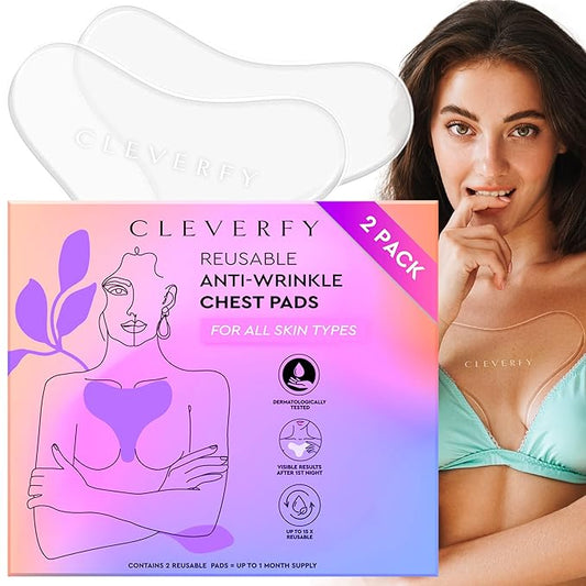 CLEVERFY Silicone Chest Wrinkle Pads for Décolleté - 2-Pack of T-Shape Reusable Anti-Wrinkle Patches