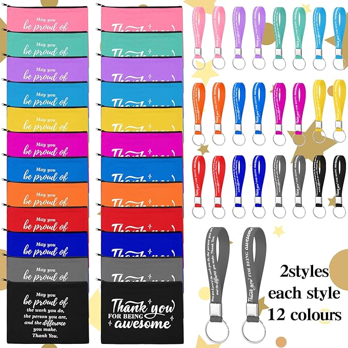 Panelee 48 Pcs Inspirational Gifts Makeup Cosmetic Bag Bulk with Zipper Keychain bibles Employee Appreciation Makeup Bags Motivational Gift for Graduation Women Teacher Coworker Gift(Classic Style)