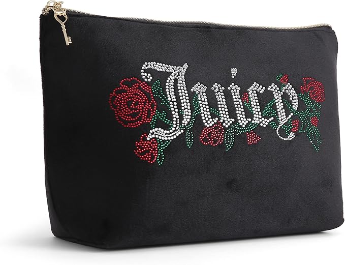 Juicy Couture Black Terry Velour Top Zip Bag