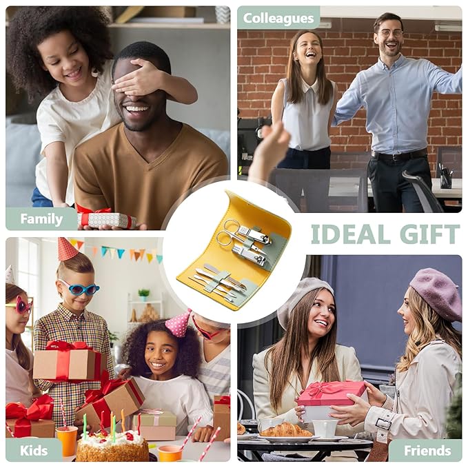 12 Set Manicure Set Bulk Mini Manicure Nail Clipper Kit 7 in 1 Stainless Steel Professional Nail Care Pedicure with Travel Portable Bag Grooming Kits for Women Men Home(Light Green)