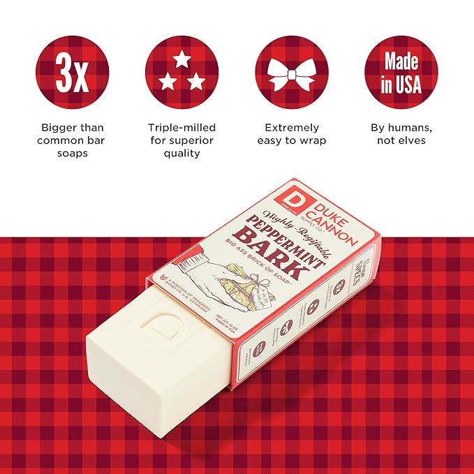 Duke Cannon Supply Co. Big Brick of Soap Bar for Men Holiday Edition - Peppermint Bark Scent, 10 oz. (1 Pack)