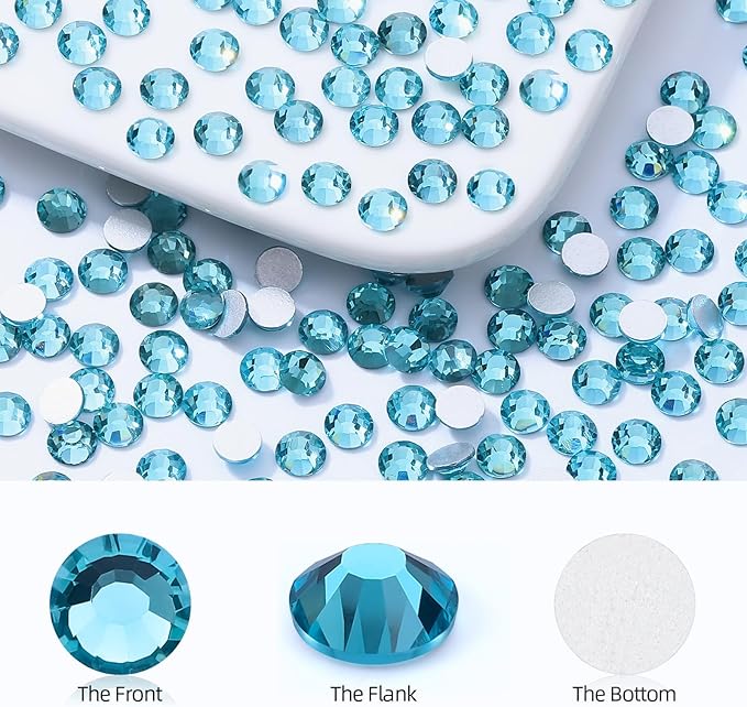 Aquamarine Flatback Rhinestones, Glass Rhinestones for Nail Art and Craft, Glue Fix, Loose Crystal Gemstones(Aquamarine, SS4, 2880pcs, 1.5-1.7mm)