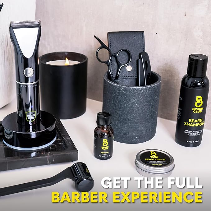 The Beard Club Beard Trimmer for Men - Electric Cordless Rechargeable Beard & Hair Trimmer - High Power 7000 RPM - 8 Color Guides 45 Unique Trim Lengths - Travel Lock