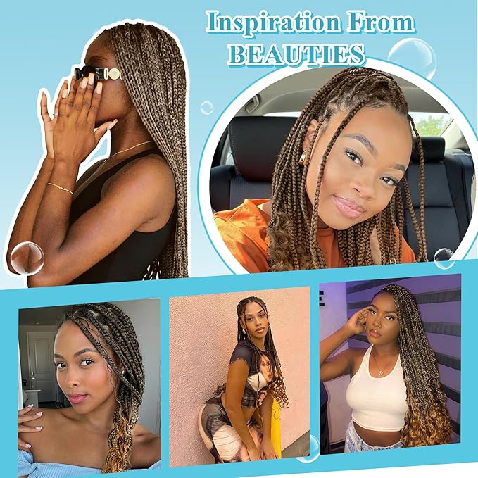 360° HD Full Lace Knotless Braided Wigs for Women Box Braid Wig with Curly End Braided Lace Front Wigs Hair Human Hair Blended Braid Wig with Baby Hair Light Brown 36Inch