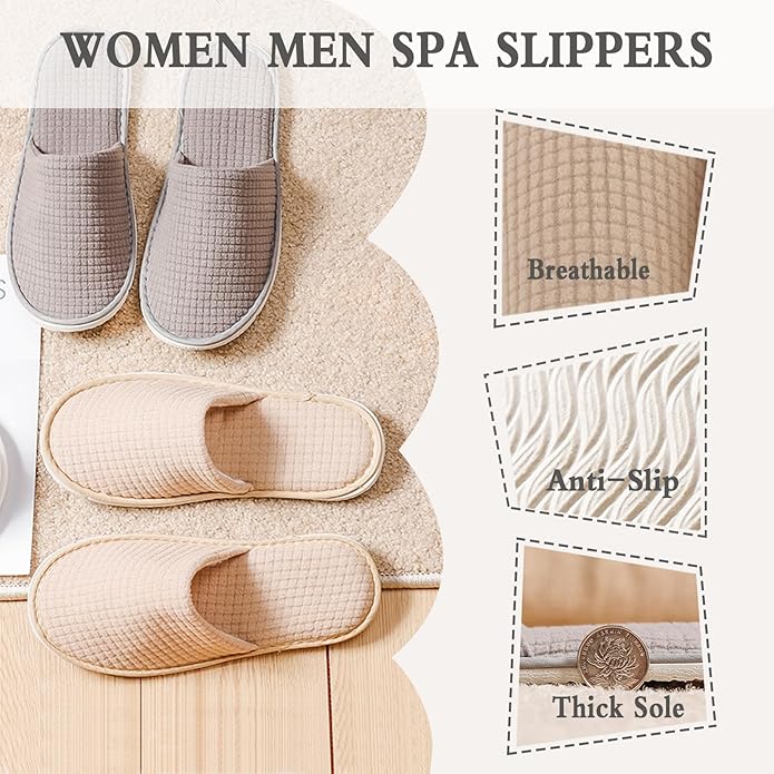 6 Pairs Disposable Slippers for Guests, Spa Slippers with Polar Fleece, Non-Slip Hotel Slippers for Women and Men, Reusable Bulk Slippers for Travel, Guest, Spa, Bride, Wedding Party, Nail Salon