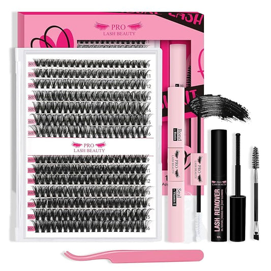 DIY Lash Extension Kit 280pcs Lash Clusters D Curl Eyelash Extension Kit Individual Lashes with Lash Bond and Seal Lash Applicator Easy to Apply at Home(60D+80D-9-16mix Kit)