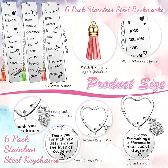 Paterr 24 Pcs Teacher Appreciation Gifts Set End of Year Gifts for Women Bulk Including Socks Makeup Bags Keychain Metal Bookmark for Graduation Birthday(Heart Teaching,Fleece)