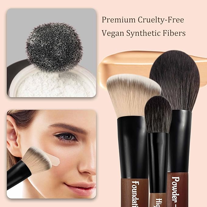 Jilier 14 pcs Mini Makeup Brushes and Pocket Mirror, Travel Makeup Brush Set, LED Compact Mirror with Light, Travel Size with Case, Portable for Handbag, Travel Essentials for Women