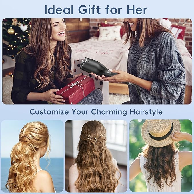 Automatic Hair Curler Auto Rotating Curling Iron with 4 Temps & 8 Timers(12s-19s), LCD Display, 1" Barrel | Dual Voltage Fast Heating, Anti-Scald & Auto Off for Home Salon & Travel Use(Black)