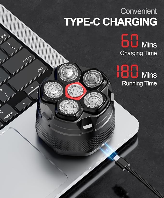 Head Shavers for Bald Men，10000 RPM High Speed 6D Magnetic Electric Razor for Fast Shaving, IPX8 Waterproof, Hypoallergenic Wet/Dry Shaving Razor with LED Display and Organizer