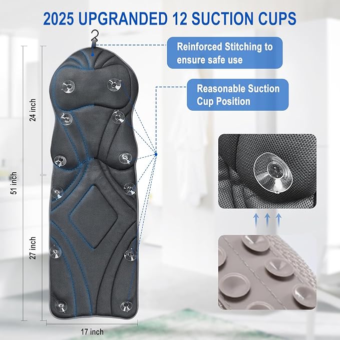 Full Body Bath Pillow for Bathtub, Luxury Bath for Women Thick Bathtub Cushion for Soaking Tub with Laundry Bag, Bathtub Pillow Luxury Bathtub Pillows for Spa (Grey)