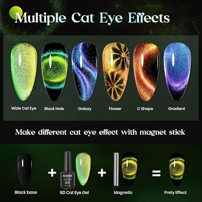 MIZHSE 9D Cat Eye Gel Nail Polish, Magnetic Gel Polish Set 10 ml 6 Colors with 2 Magnets, Chameleon Magic Galaxy Effect Nail Polish, Yellow Brown Fall Colors Soak Off Nail Art Gift for Ladies