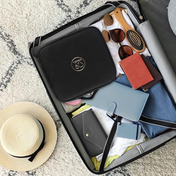 MOMIRA Travel Makeup Bag Cosmetic Bag Makeup Organizer Bag with Lighted Mirror, Adjustable Brightness in 3 Color Scenarios, Waterproof Makeup Train Case, Gift for Women - Black