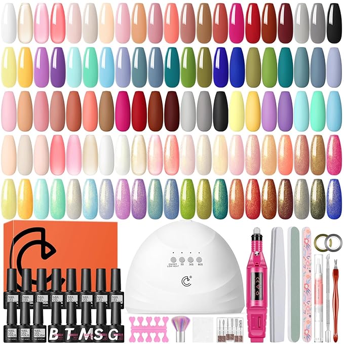 COSCELIA 53ps Gel Nail Polish Kit with U V light and Drill Starter Kit 35 Colors Gel Polish 5pcs Top Base Coat LED Lamp Nail Art All Seasons Gel Manicure Kit Gifts for Women