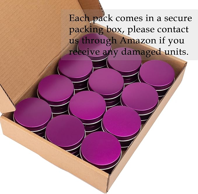 24 Pack 4oz Screw Top Aluminum Tin Jars with Screw Lids and Blank Labels - Refillable 120ml Metal Containers for Lip Balms, Candles, Salves, Spices, Crafts (Purple)