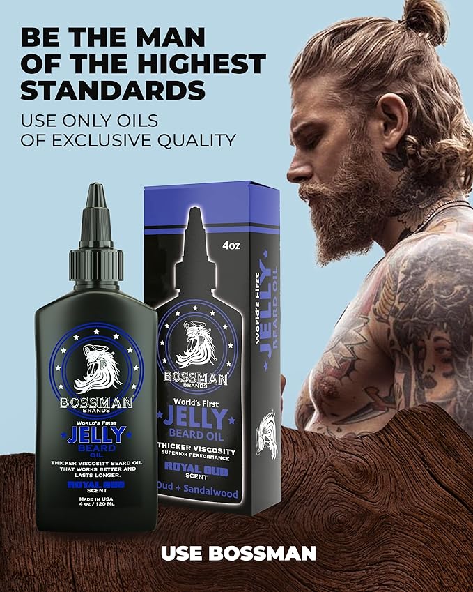Bossman Jelly Beard Oil for Men & Beard Balm for Men Combo - Royal Oud Scent