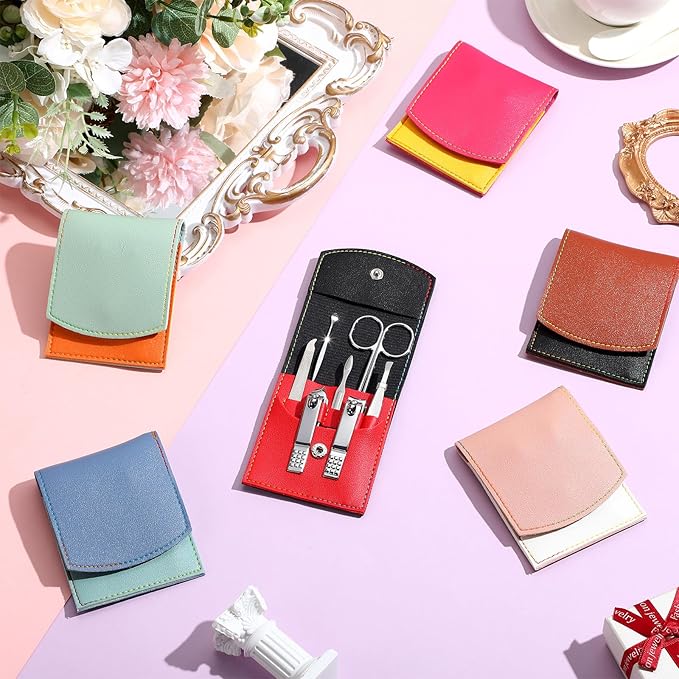 30 Set Manicure Kit Bulk Nail Clippers Kit 7 in 1 Mini Nail Clippers Stainless Steel Professional Nail Care Pedicure Kit with Travel Bag Grooming Kit for Valentine Women Men Home(Vivid Color,Cute)