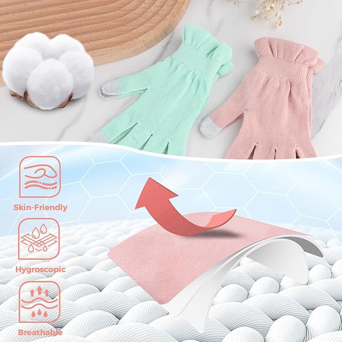 Donfri Cotton Moisturizing Gloves Overnight 2 Pairs Touchscreen Fingers for SPA Dry Hands Hand Care Day and Night Moisturizing (Small-Pink)
