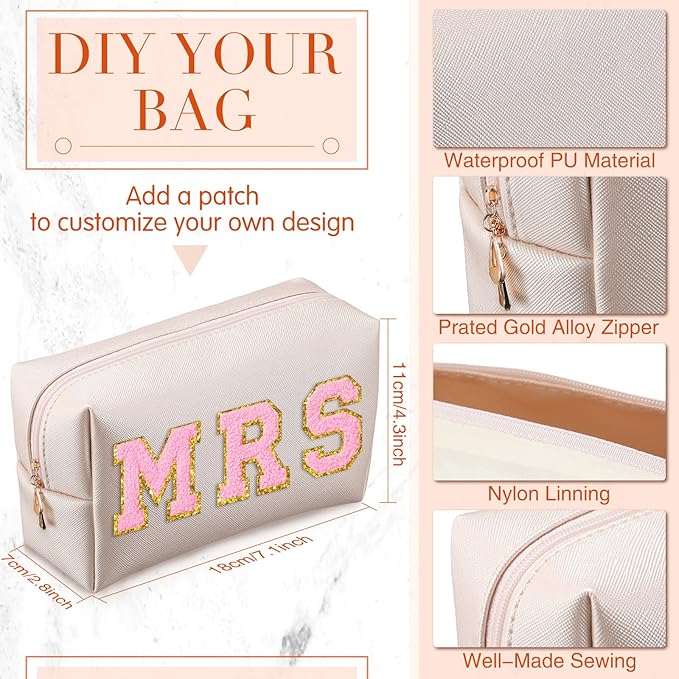 Sanwuta 9 Pcs Preppy Makeup Bag PU Leather Cosmetic Bag Makeup Pouch Plain Waterproof Toiletry Organizers for Traveling Preppy Travel Purse End of the Year Teacher Gifts Bulk(Ivory White)