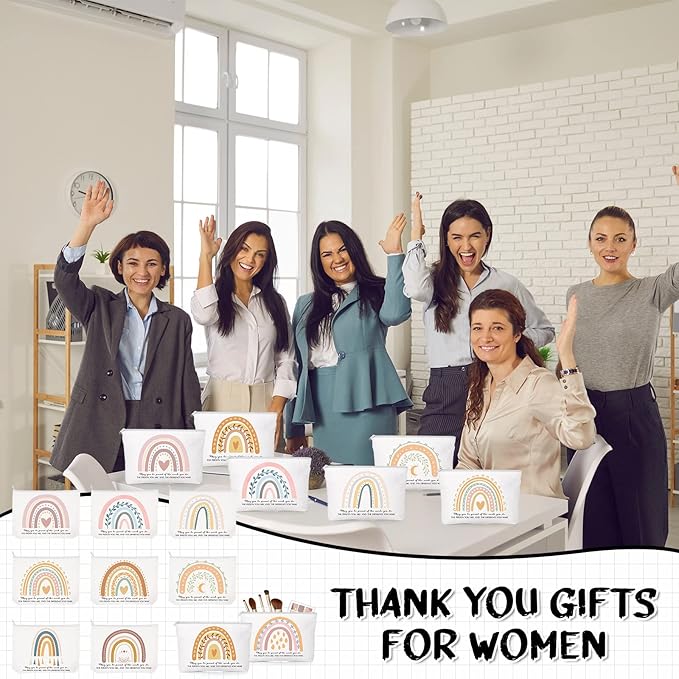 Sieral 30 Pcs Rainbow Canvas Makeup Bags Bulk Employee Appreciation Gifts Graduation Inspirational Cosmetic Bags Thank You Gifts for Teacher Secretary Coworker Volunteer Nurse(Delicate)