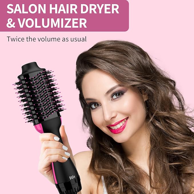 Hair Dryer Brush Blow Dryer in One Upgraded 4 in 1 Hair Dryer and Styler Volumizer with Negative Ion Anti-frizz Ceramic Titanium Barrel Hot Air Brush Hair Straightener Brush