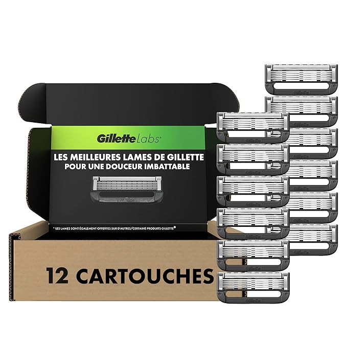 GilletteLabs Razor Blade Refills, 12ct Razor Cartridges, Razor Refills for Men Compatible with GilletteLabs Exfoliating Bar Razor and Heated Razor