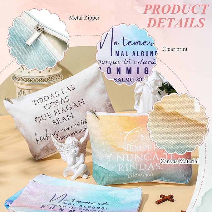 10Pcs Christian Gifts for Women Religious Cosmetic Bags Inspirational Bible Verse Pencil Pouch Canvas Makeup Bags Bulk with Zipper for Mother Sister Church Favors