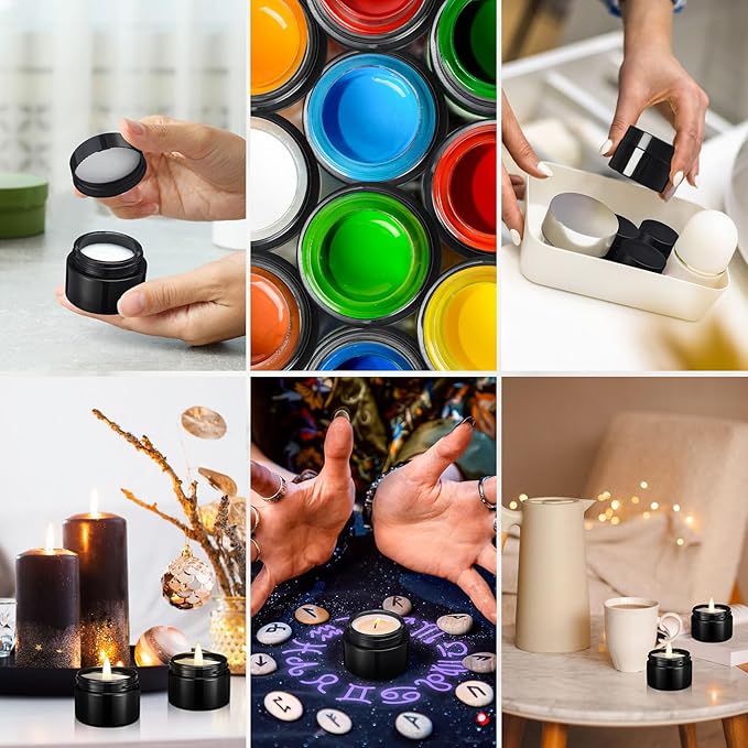 Domensi 60 Pcs 1oz Glass Jars with Lids Bulk Salve Tins Small Glass Candle Cosmetic Jars for Travel with Inner Liners Containers for Lotions Sample Cream(Black,Black Lid)