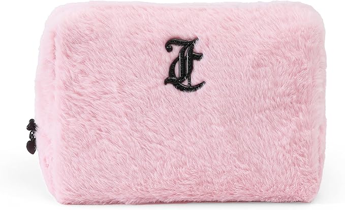 Juicy Couture Women's Cosmetics Bag - Travel Makeup and Toiletries Clutch Wedge Pouch, Pink Long Fur
