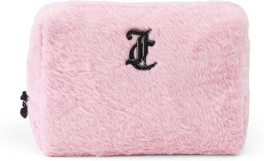 Juicy Couture Women's Cosmetics Bag - Travel Makeup and Toiletries Clutch Wedge Pouch, Pink Long Fur