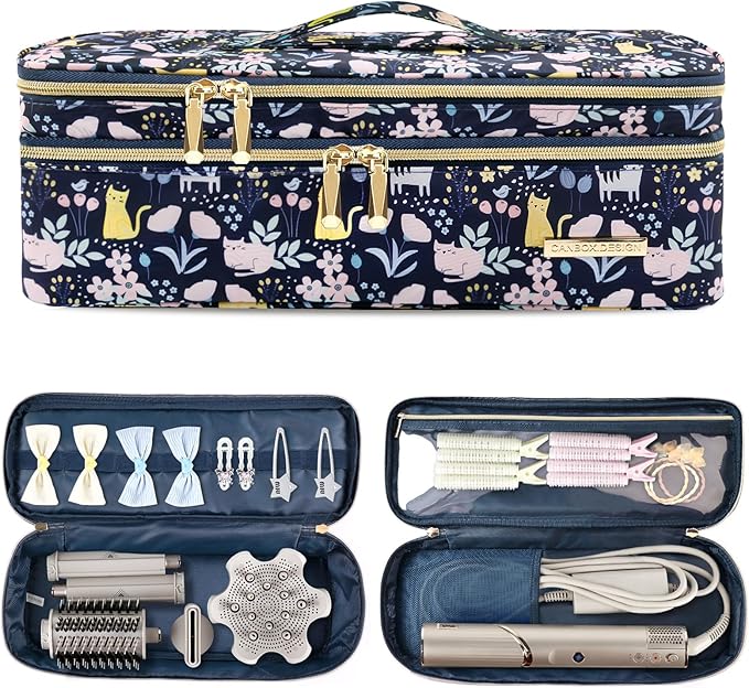 MissBoy Double Layer Travel Case Compatible with Revlon One-Step Volumizer/Hair Dryer/Hot Air Brush, Dyson Hair Dryer Carrying Case, Shark Flexstyle Storage Organizer Bag (Bag Only)