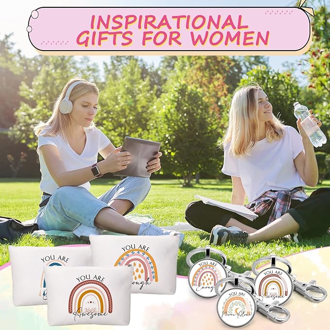 Sieral 60 Pcs Rainbow Appreciation Gifts with 20 Cosmetic Bags and 20 Keychains Bulk Motivational Thank You Rainbow Gift for Lab Week Coworker Healthcare Worker School Secretary Teacher Nurse