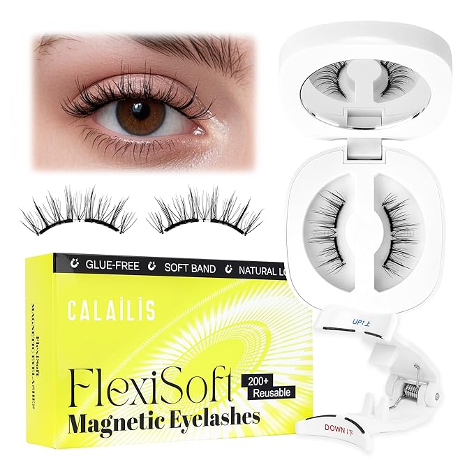 CALAILIS Magnetic Eyelashes with Applicator Upgrade Soft Magnetic Eyelashes Natural Look Reusable Magnet Lashes Kit No Glue Needed Easy to Wear and Remove (M02)