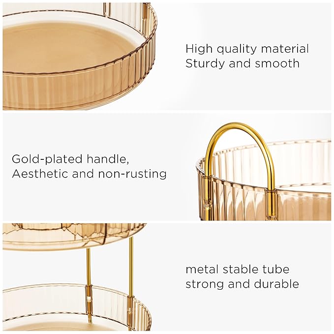 360 Rotating Makeup Organizer Countertop 3 Tier Bathroom Organizer Spinning Perfume Organizers, Skincare Organizers Makeup Carousel Cosmetic Brush Storage for Vanity, Countertop, Gold