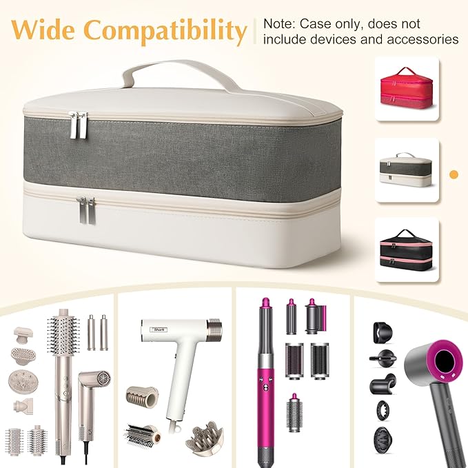 Travel Carrying Case for Shark Flex Style, Double Layer Hair Dryer Accessories Tools Storage Case, Waterproof PU Leather Organizer Bag for Shark Flexstyle/Dyson Airwrap Styler and Attachments (White)