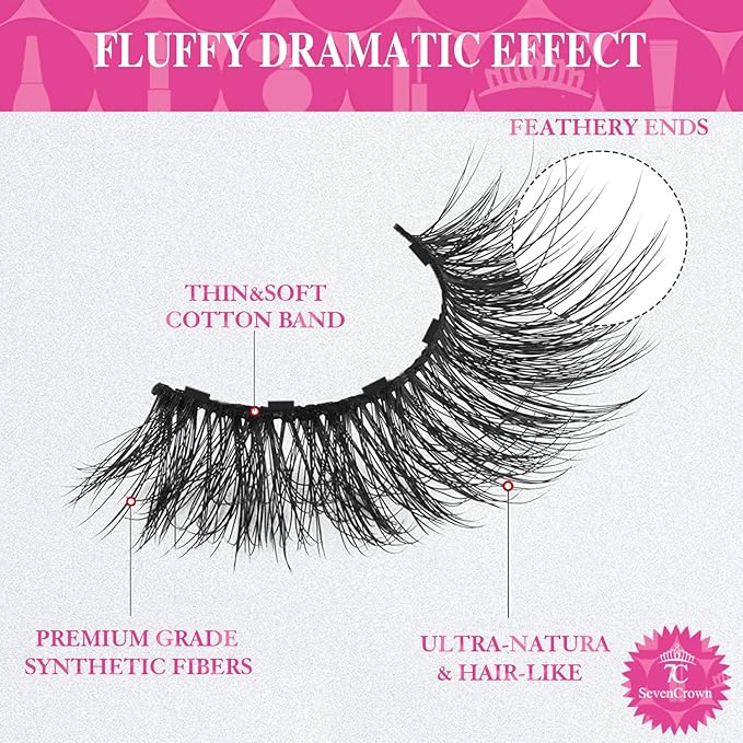 Magnetic Eyelashes with Eyeliner Kit, Fluffy Mink Lashes Cat-Eye Look 18-21MM Wispy Long 8D Luxury Volume Fake Eyelash 10 Pairs Cruelty-Free&Vegan
